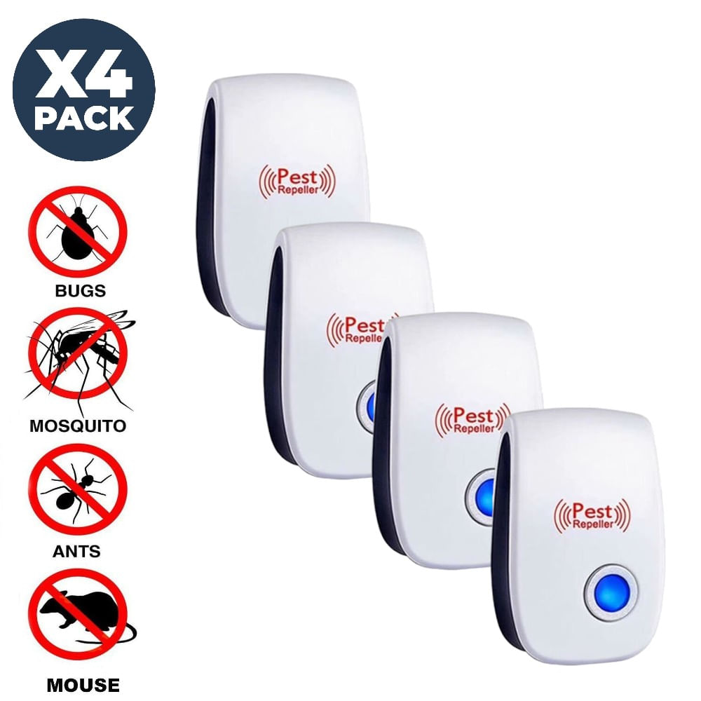 Pack x4 Ahuyentador Ultrasónico De Roedores Cucarachas Y Mosquitos