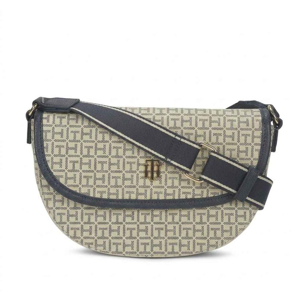 CARTERA CROSSBODY TOMMY HILFIGER MONOGRAGIADA BEIGE CON AZUL