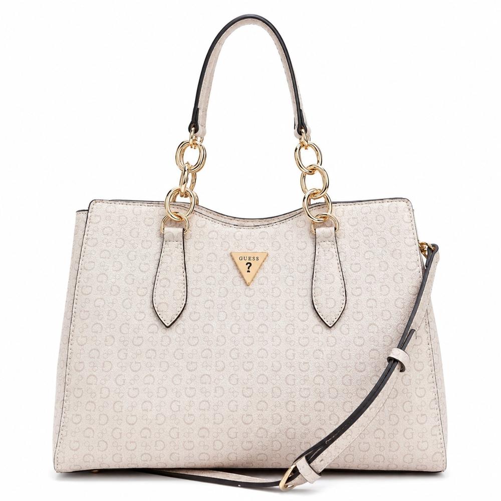 CARTERA TOTE Y CROSSBODY GUESS MONOGRAFIADA BEIGE CON DORADO