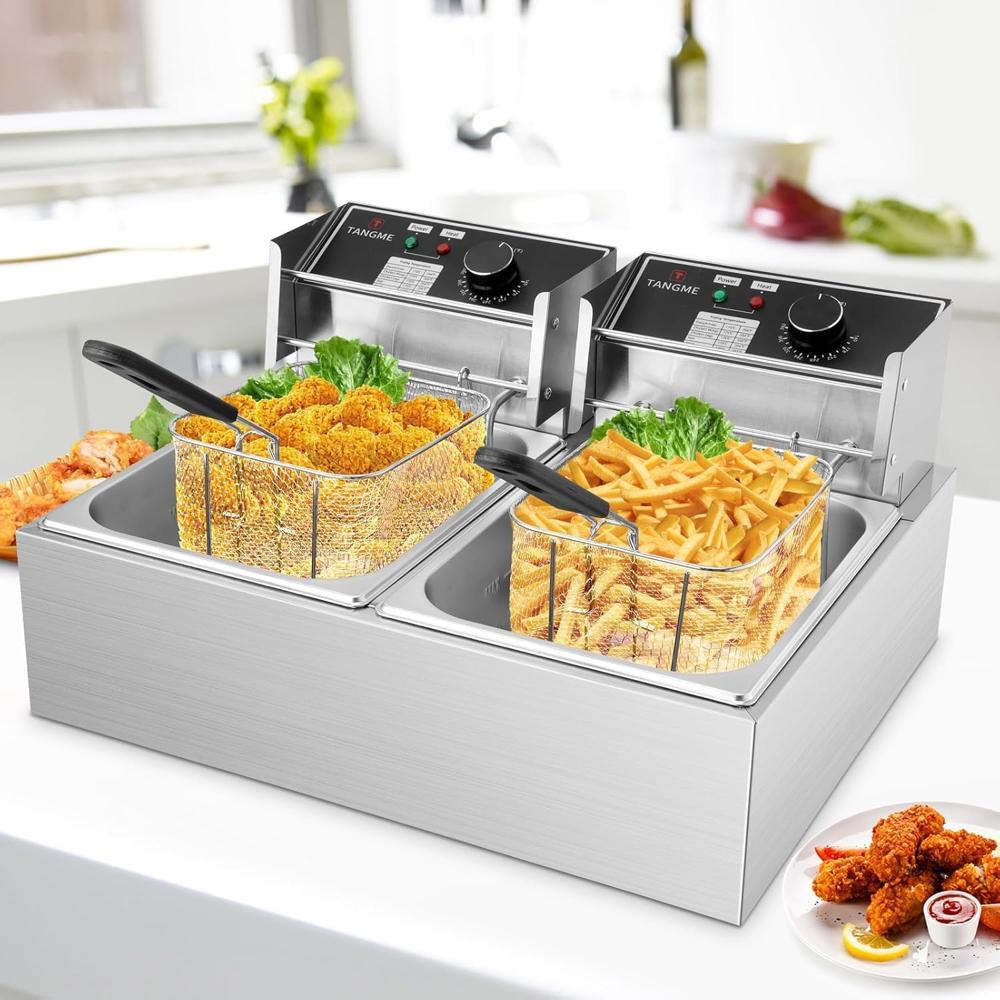 Freidora 11L Eléctrica Doble De Mesa  Para Papas Fritas Y Más