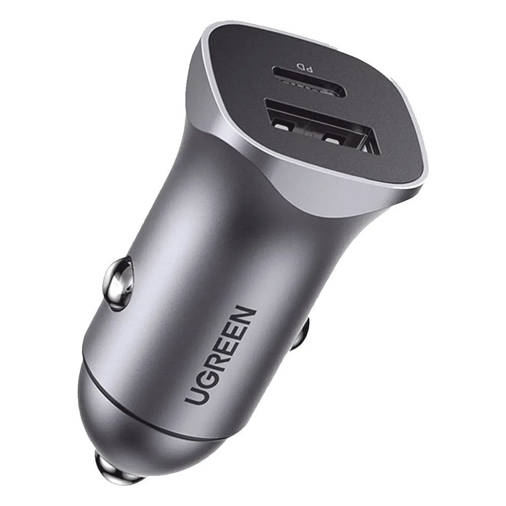 Mini Cargador de Auto UGREEN 30W Carga Rápida USB-C y USB-A
