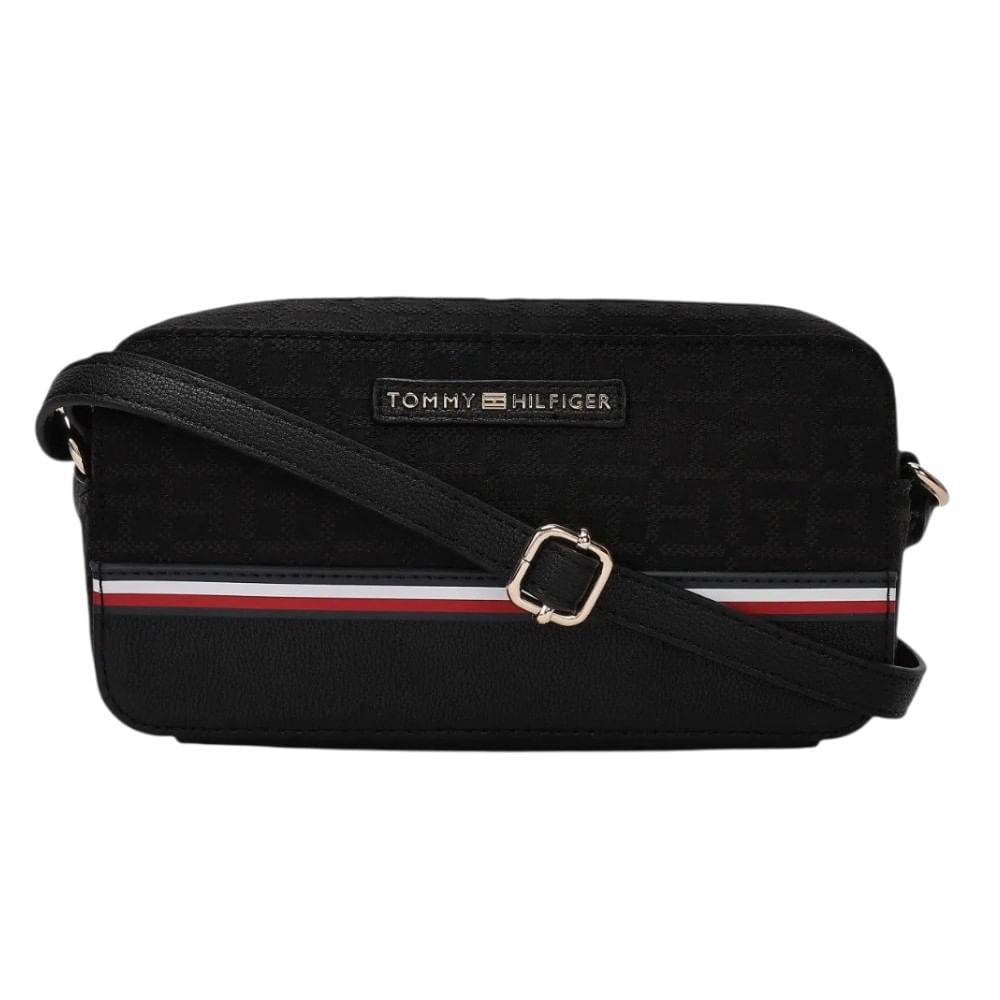 CARTERA CROSSBODY TOMMY HILFIGER MONOGRAFIADO NEGRO RECTANGULAR
