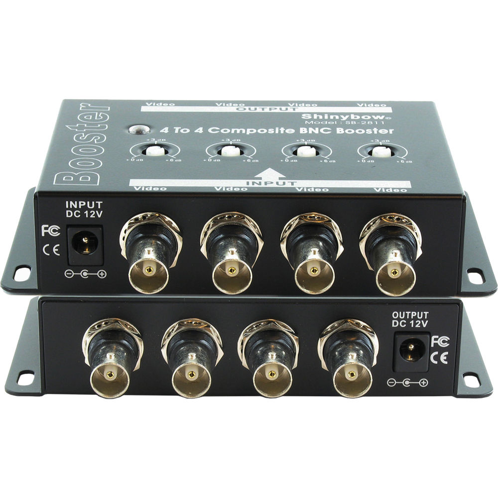 Shinybow SB-2811 Amplificador de Video Compuesto 4 x 4 BNC, Ganancia Ajustable hasta 6 dB,