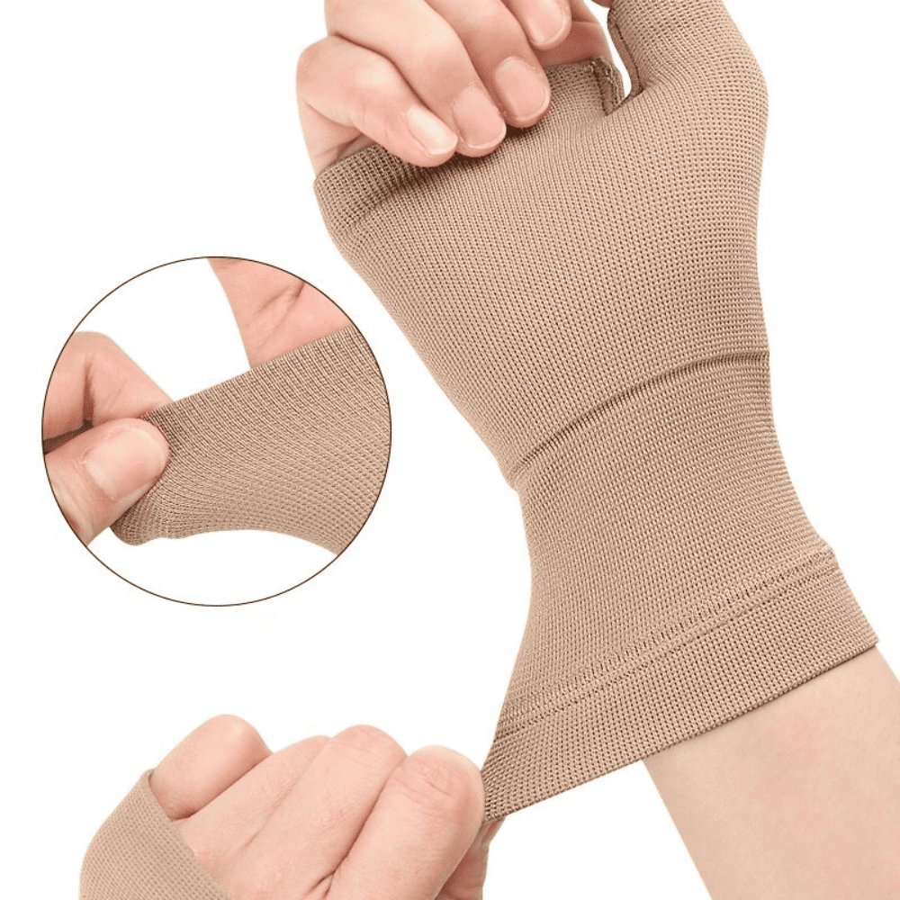 Guantes de Compresión - Dedos Abiertos -  Soporte para Artritis. Túnel Carpiano TALLA M BEIGE