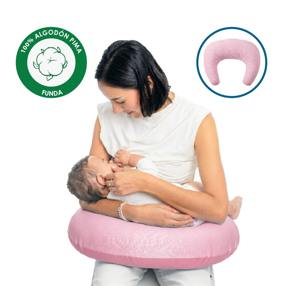 Almohada Lactancia Multiusos Funda Acolchada Algodón Pima Rosado Teraflex