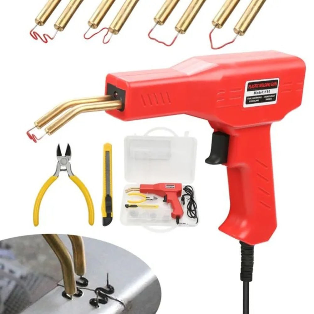 Kit de Soldadura de Plástico Profesional Pistola Térmica 200 Grapas de Acero