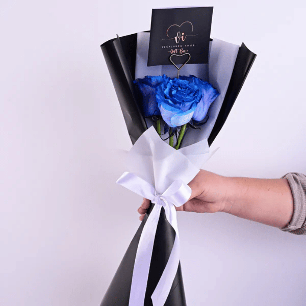 Mini ramo de 3 rosas azules - Flores azules
