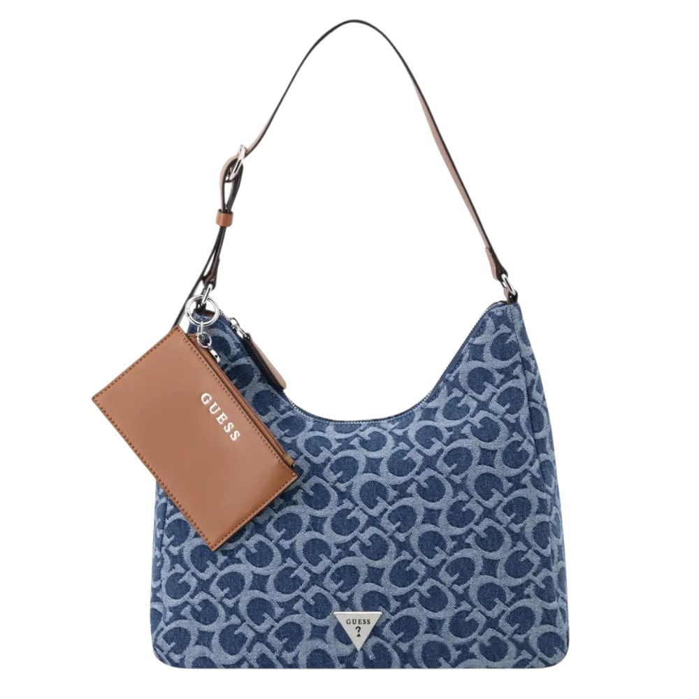 CARTERA SHOULDER BAG GUESS SATCHEL MONOGRAFIADA AZUL CON MONEDERO