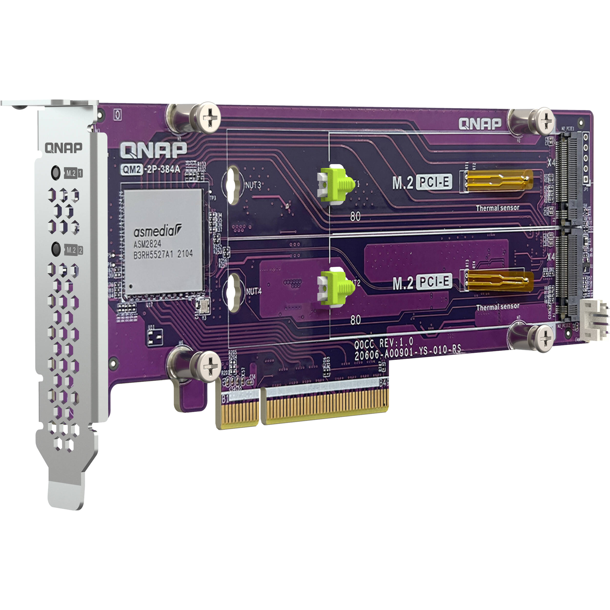 QNAP Tarjeta de Expansión SSD M.2 Dual QM2-2P-384A PCIe Gen3 x8, Soporta SSDs M.2 22110/2