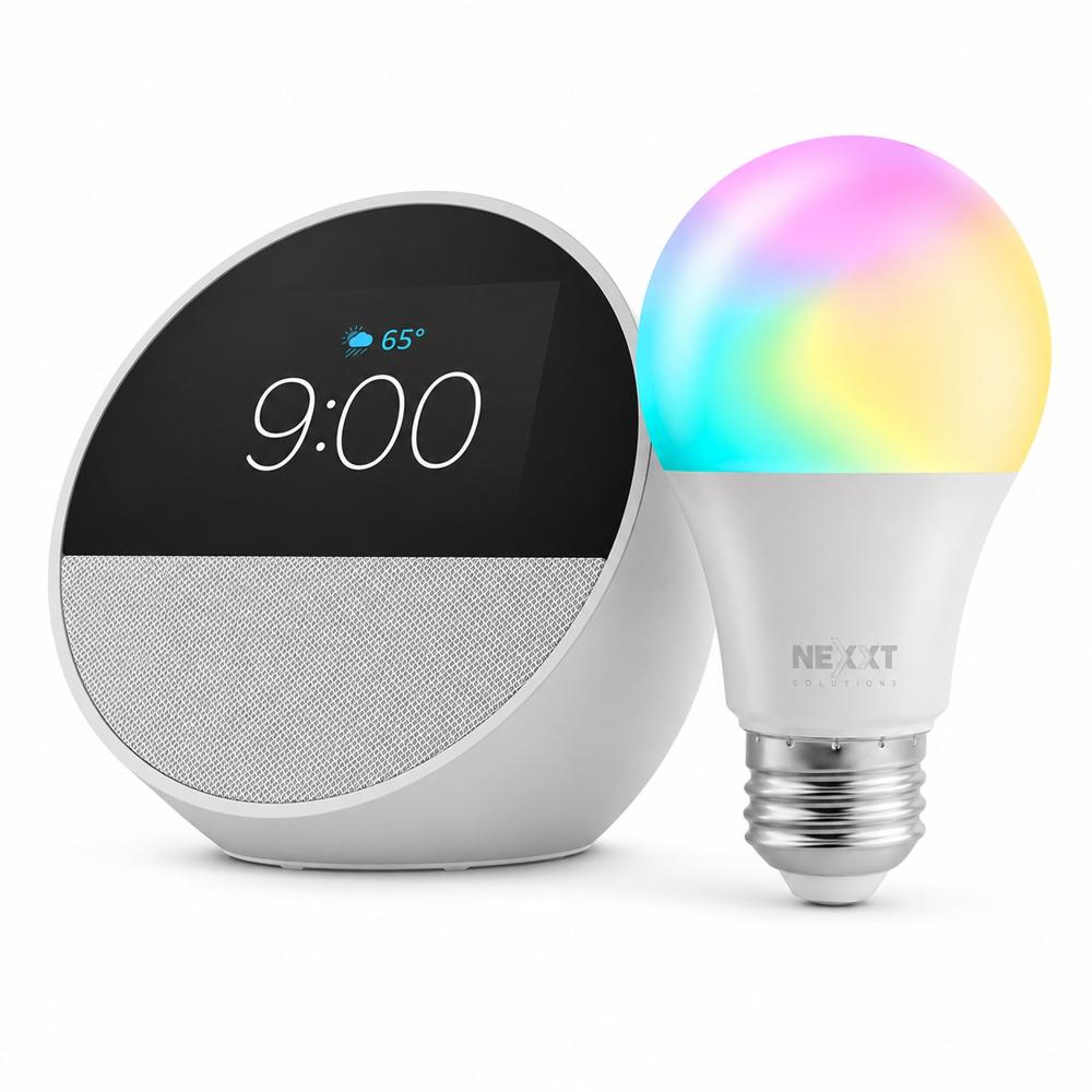 Combo Smart Parlante Amazon Alexa Echo Spot Blanco Más  Foco Inteligente Nexxt