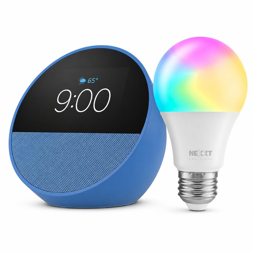 Combo Smart Parlante Amazon Alexa Echo Spot Azul Más Foco Inteligente Nexxt