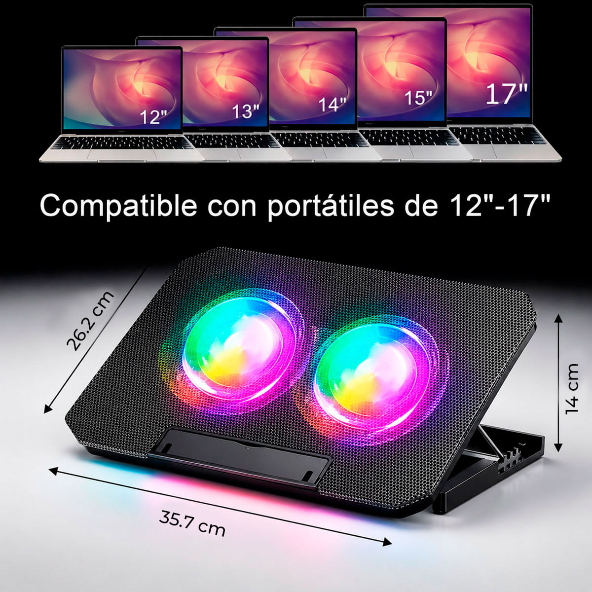 Cooler Ventilador para Laptop hasta 17 pulgadas 6 Niveles 2 puerto USB