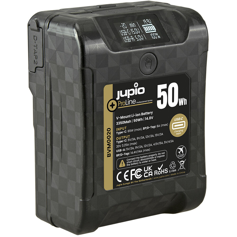 Jupio ProLine Extreme Batería 50Wh V-Mount con Puerto USB-C PD, 14.8V, 3350mAh, Pantalla