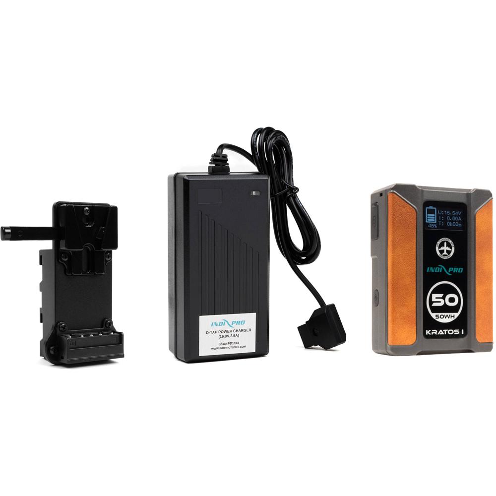 IndiPRO Tools Slim V-Mount a L-Series/NP-F Converter Plate con Batería V-Mount de 50Wh y