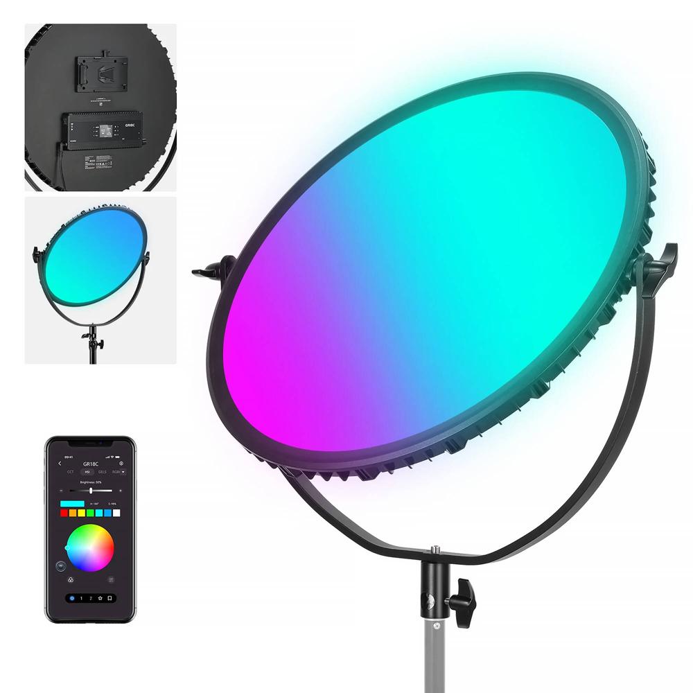 Neewer Panel LED Redondo GR18C RGB de 18"" con Control App, 1500 Lux, 2500-8500K, 18 Efecto