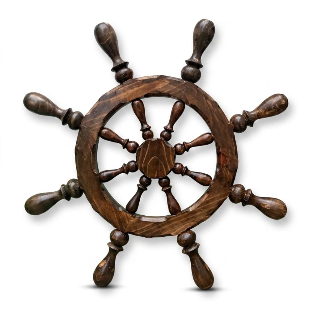 Timón de Barco Decorativo de Madera - 1 mts Tallado a Mano