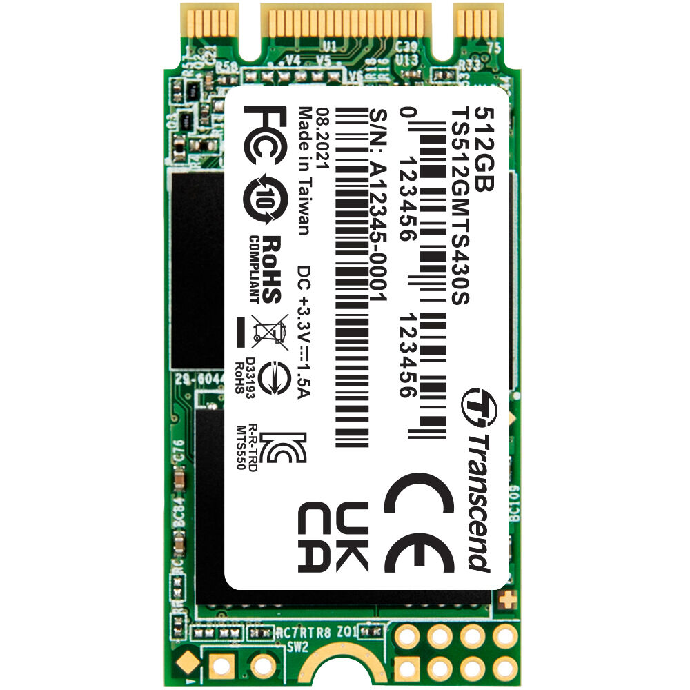 Transcend SSD M.2 430S 512GB SATA III - 560 MB/s Lectura, 500 MB/s Escritura, 280 TBW, 2 M