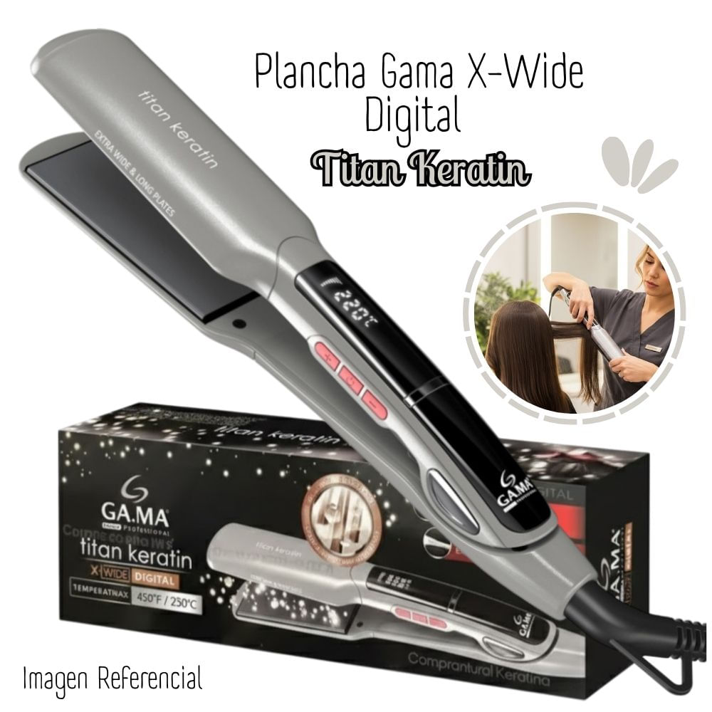Plancha Alisadora Gama Titan Keratin Xwide Digital Plomo