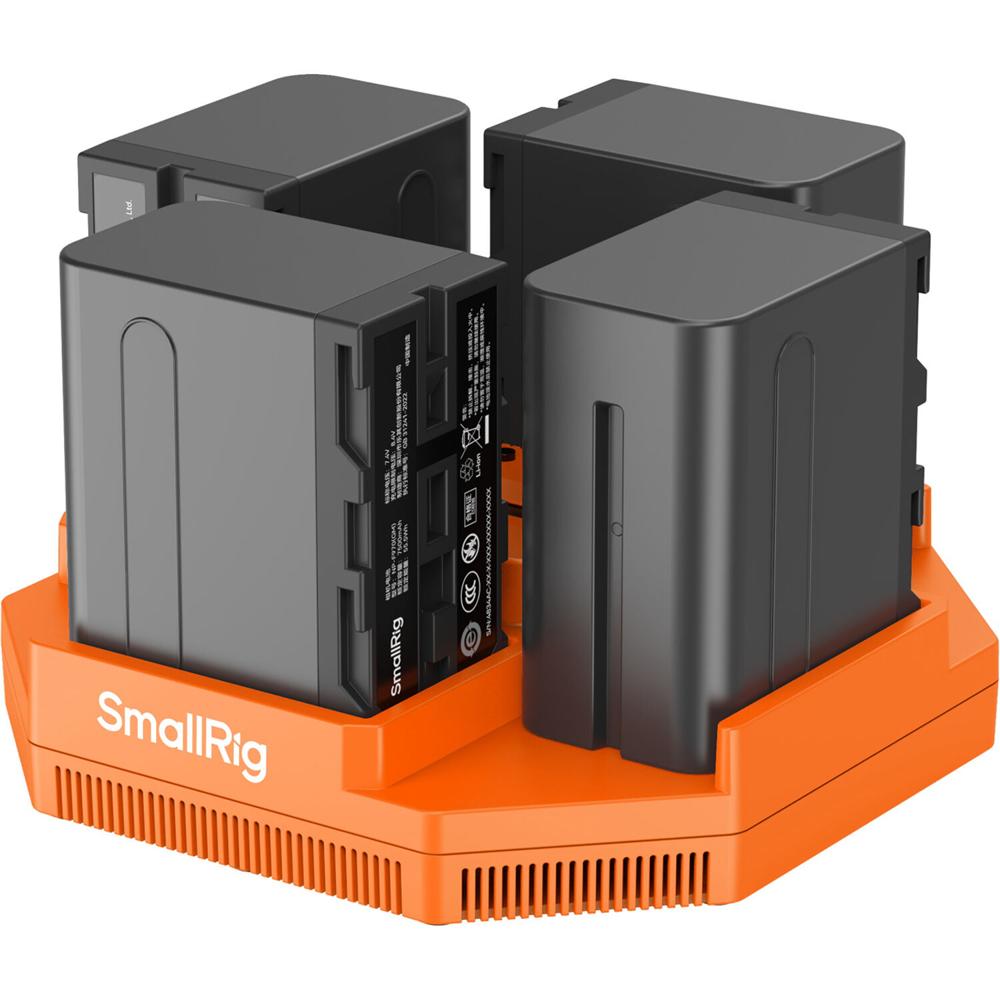 SmallRig Cargador Rápido de 4 Canales + Kit de 4 Baterías NP-F970 7800mAh