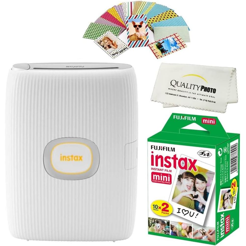 IMPRESORA FUJIFILM INSTAX MINI LINK 2 + PELÍCULA MINI 20HJ + STICKERS SET 4PZS | BLANCO ARCILLA