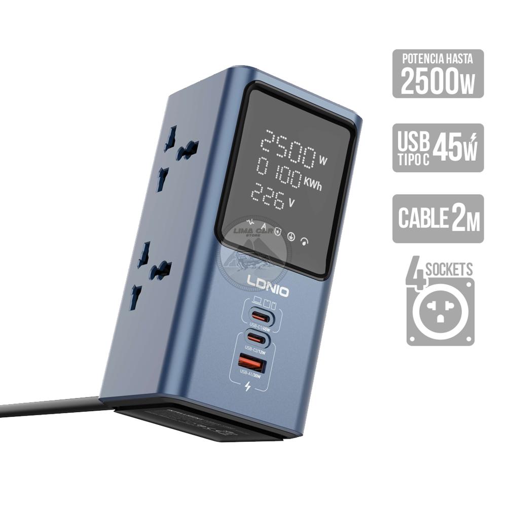 Extensión Tomacorriente USB-C 45w Pd Carga Rápida 4 Sockets