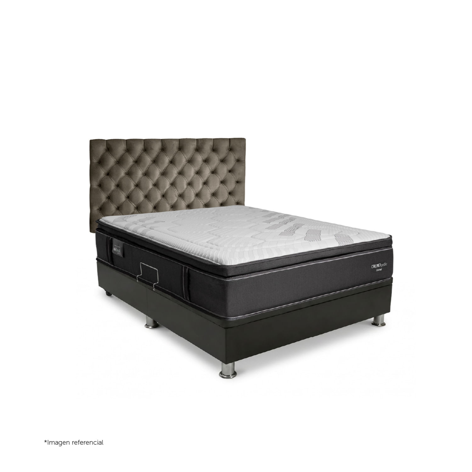 Dormitorio Praktibox Laqueado Cromopedic 1.5 Plazas Capitone Beige Vivid