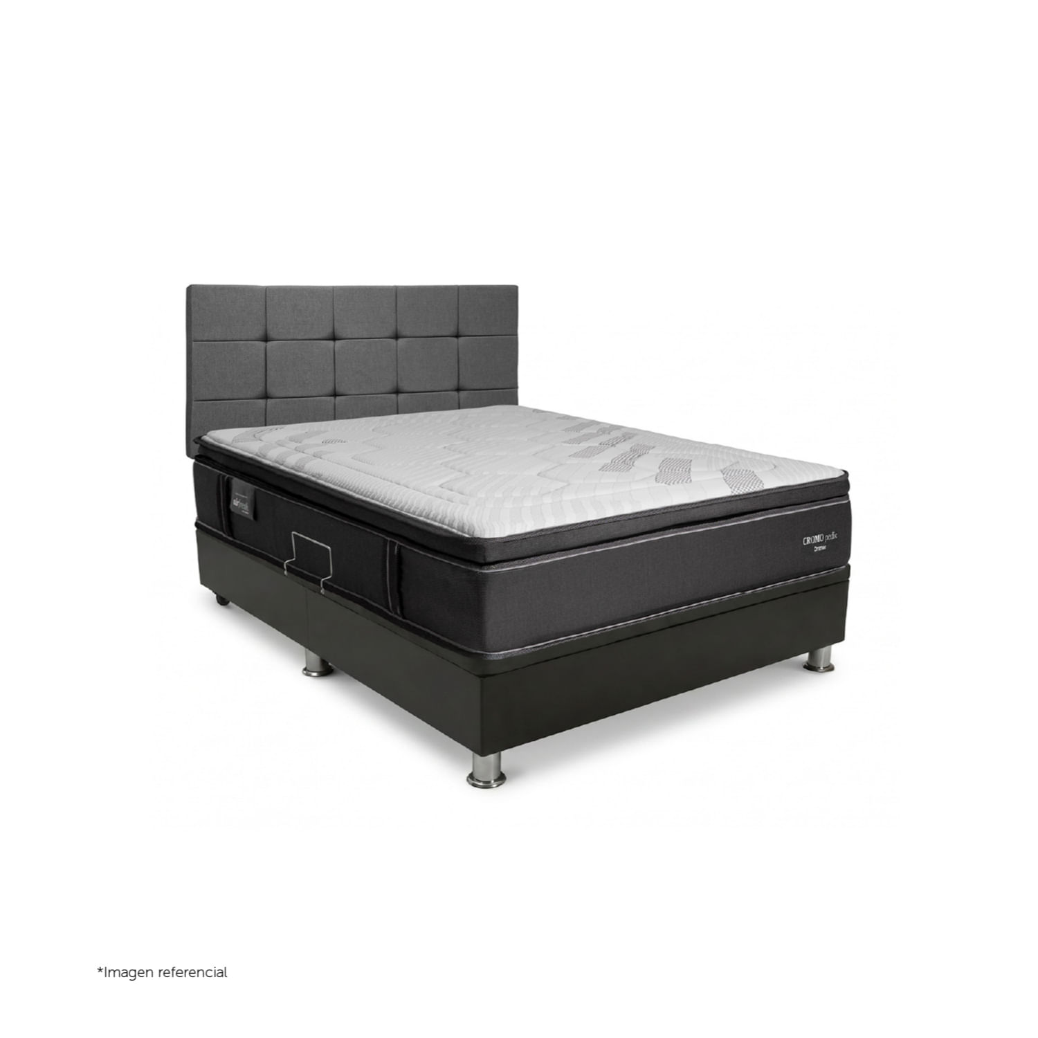Dormitorio Praktibox Laqueado Cromopedic 1.5 Plazas Cuadros Gris Plata