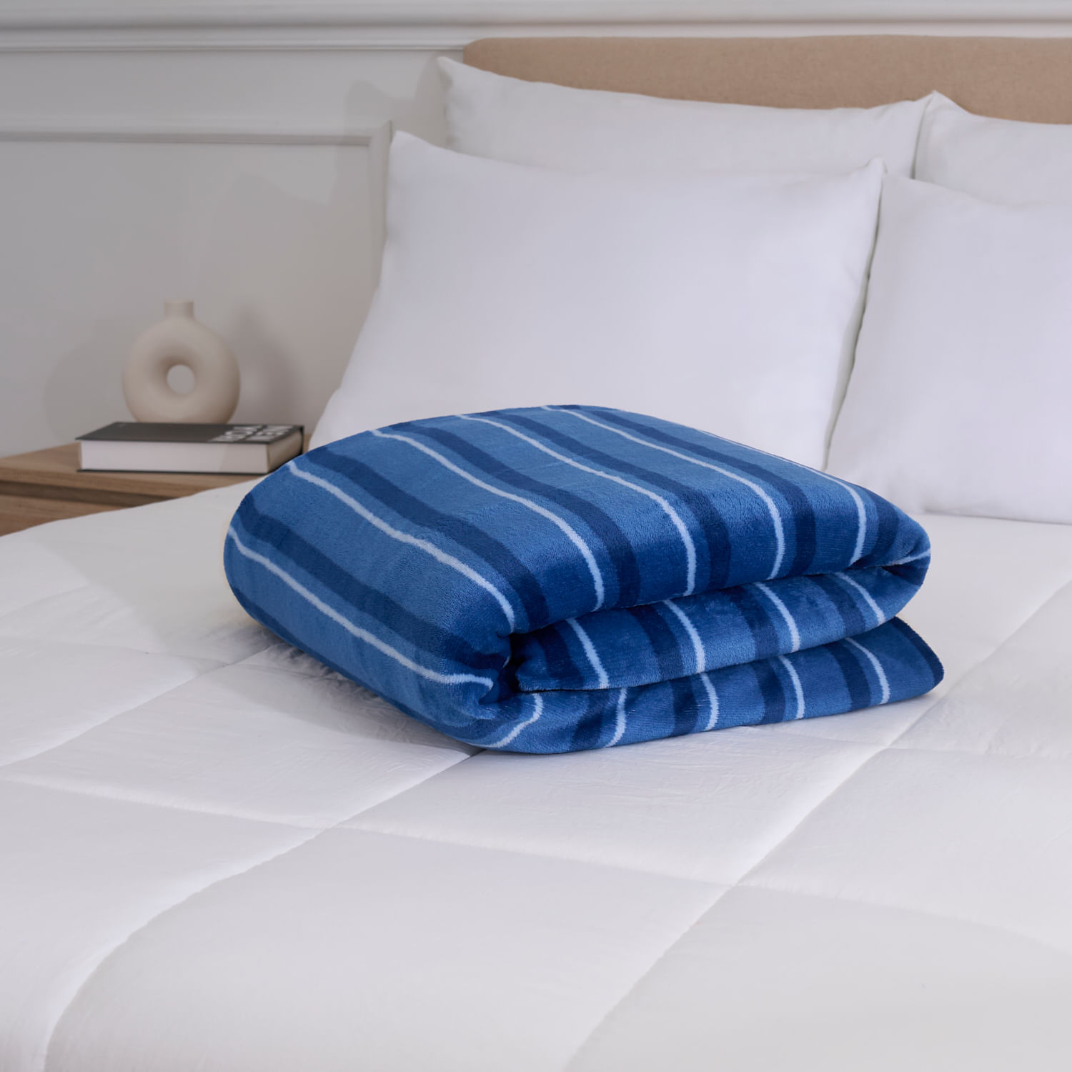 Frazada Oi26 Print Sherpa Rayas Azul