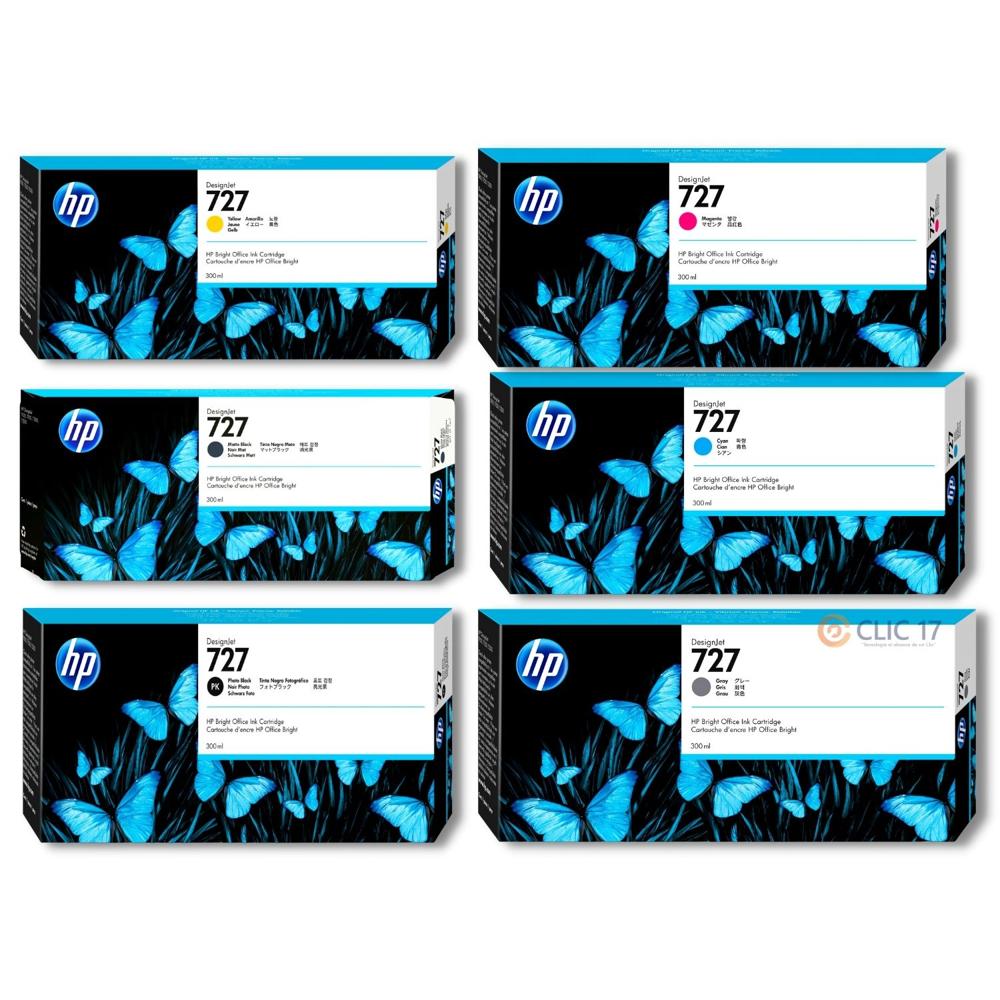 Kit Tinta HP 727 300ml Cyan, Magenta, Amarillo, Mate Black, Photo Black, Gray Original