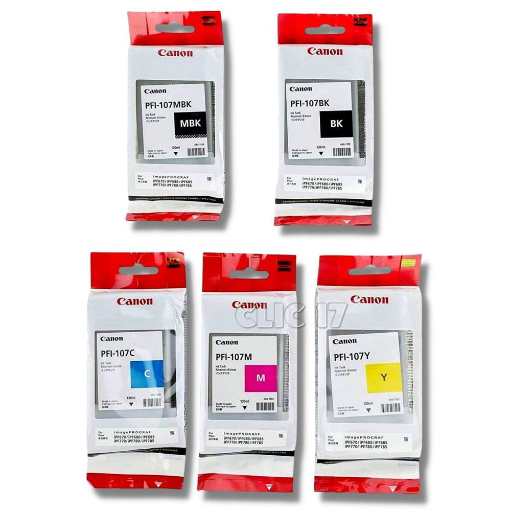 Kit Tinta Canon PFI-107 Cyan, Magenta, Amarillo, Negro, Negro Mate Original