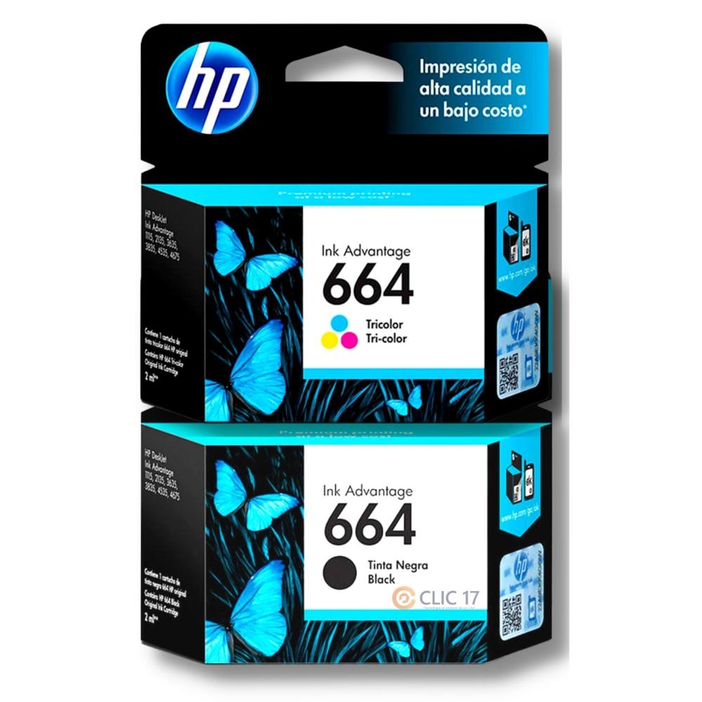 Kit Tinta HP 664 Negro, Tricolor Original