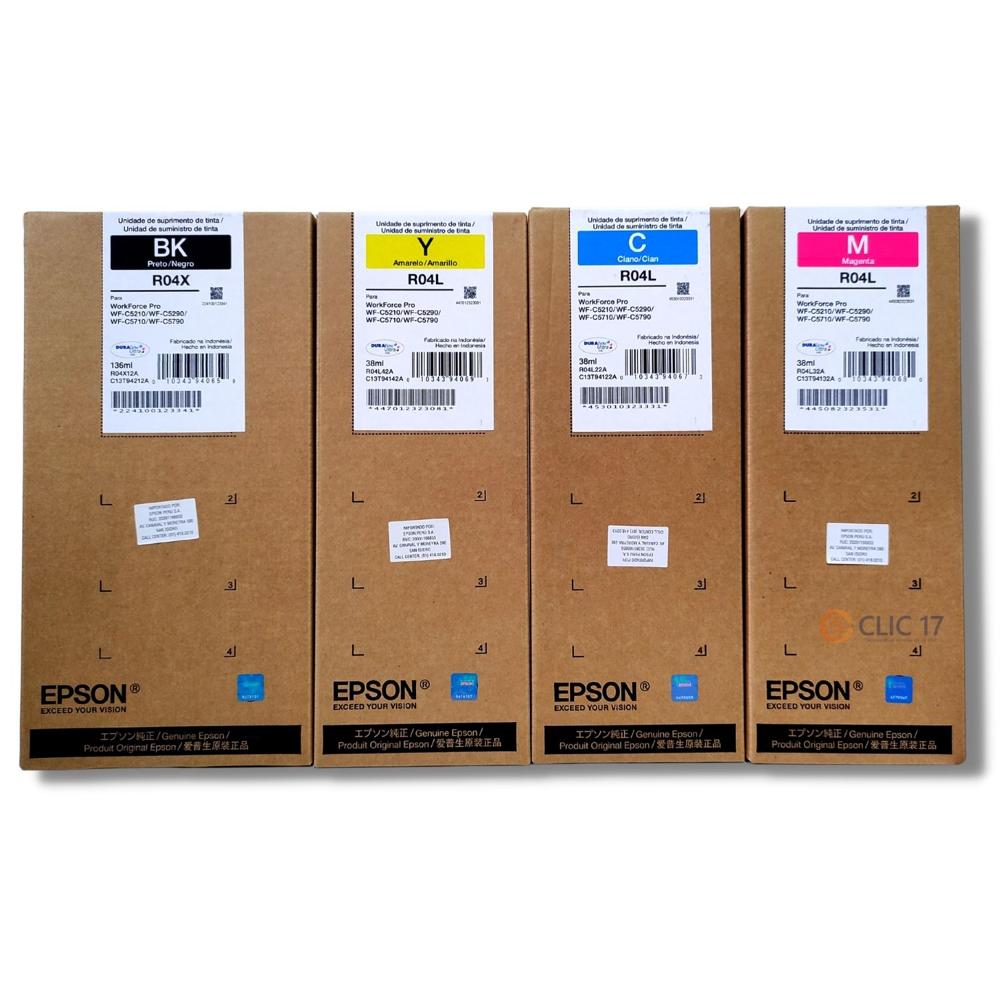 Kit Tinta Epson R04L, R04X Cyan, Magenta, Amarillo, Negro Original
