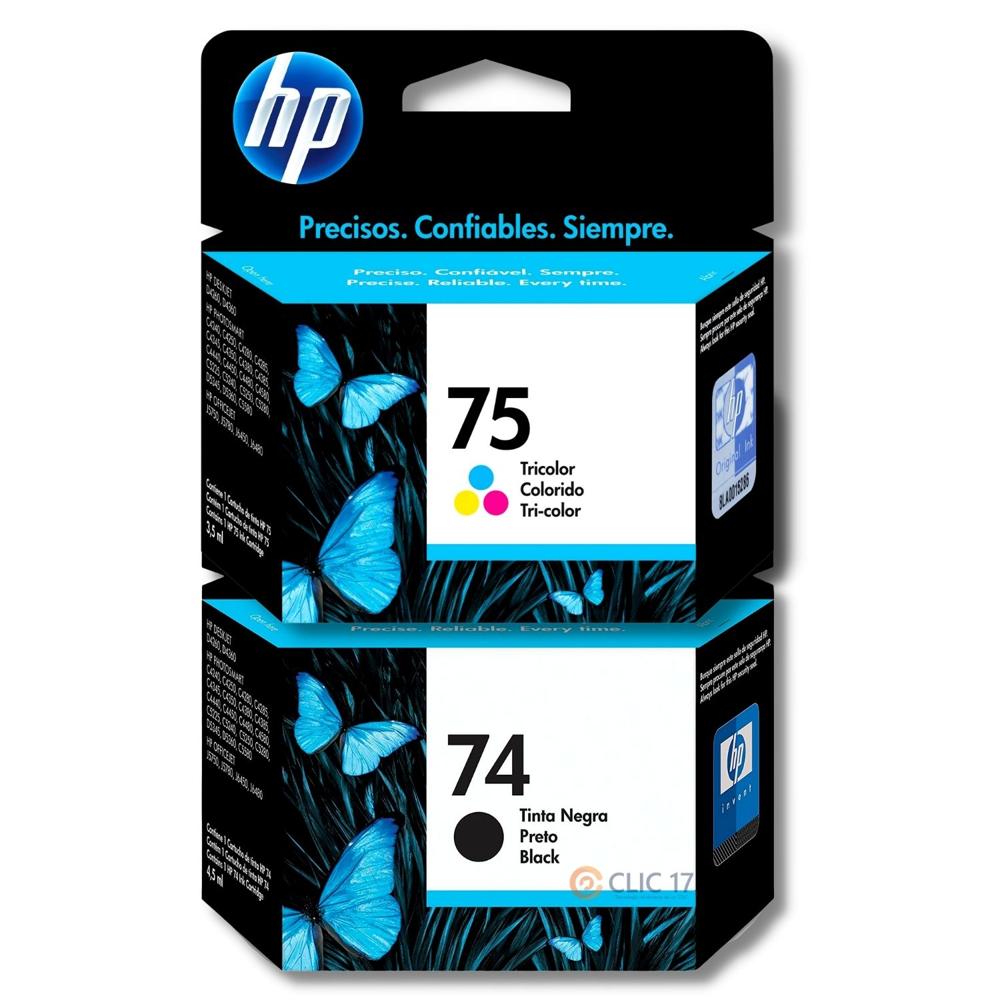 Kit Tinta HP 74, 75 Negro, Tricolor Original