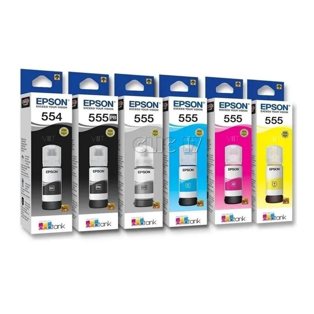 Kit Tinta Epson 555 Cyan, Magenta, Amarillo, Negro Foto, Gris Original
