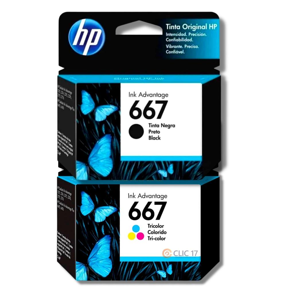 Kit Tinta HP 667 Negro, Tricolor Original