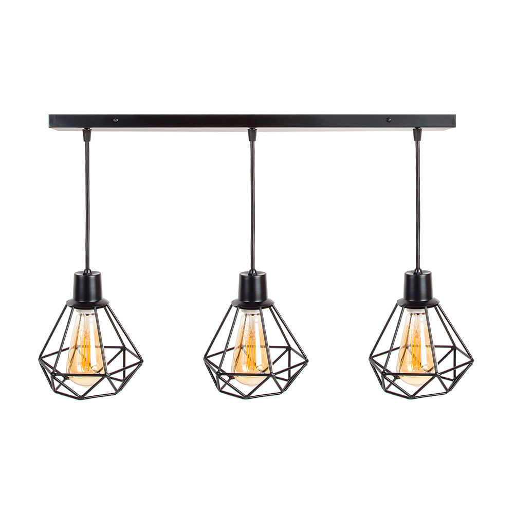 Lámpara Colgante Mini Prisma 3 Luces Negro E27 Ciametsa