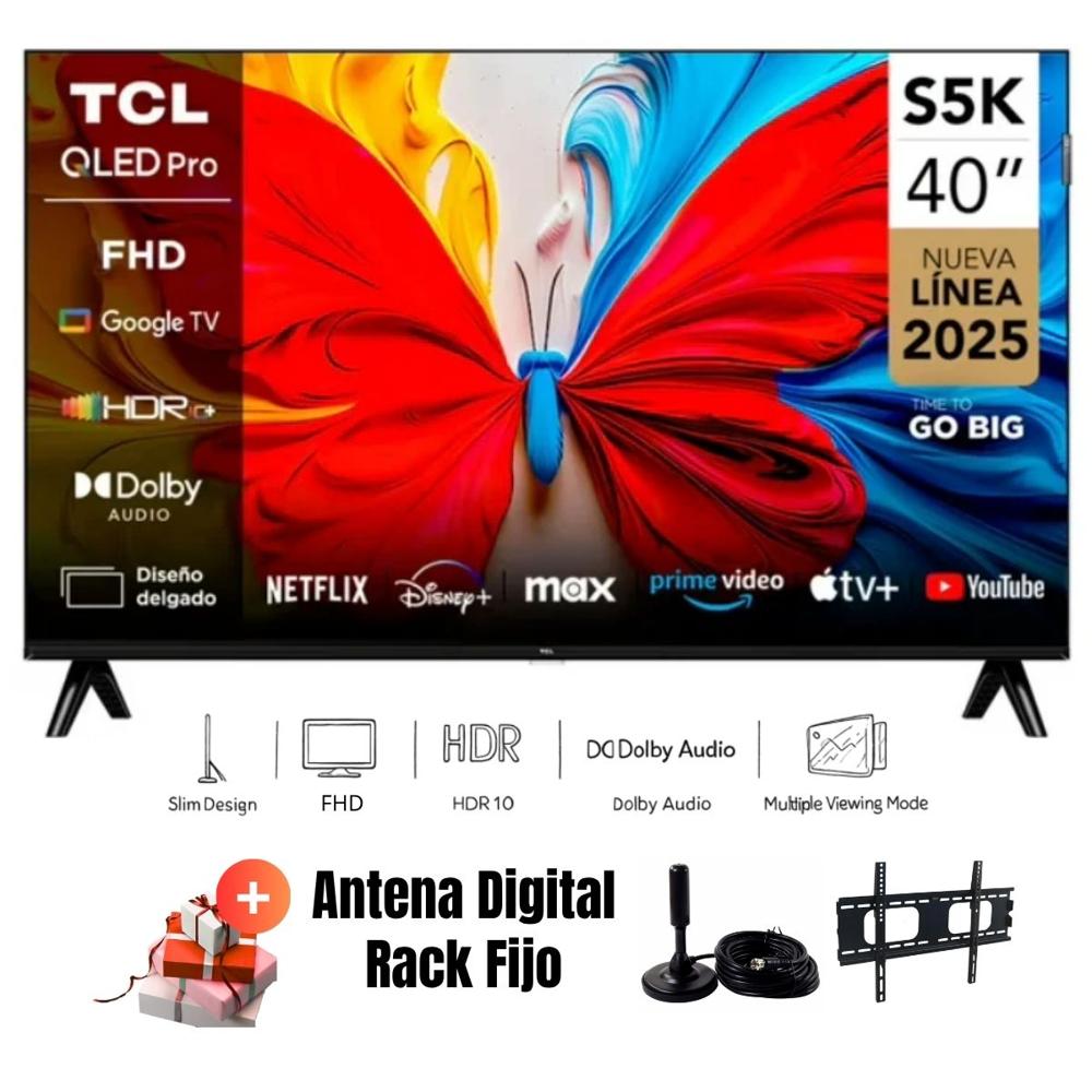 Televisor Smart TV 40'' TCL QLED FHD GOOGLE TV 40S5K 2025 - Ant - Rack Fijo