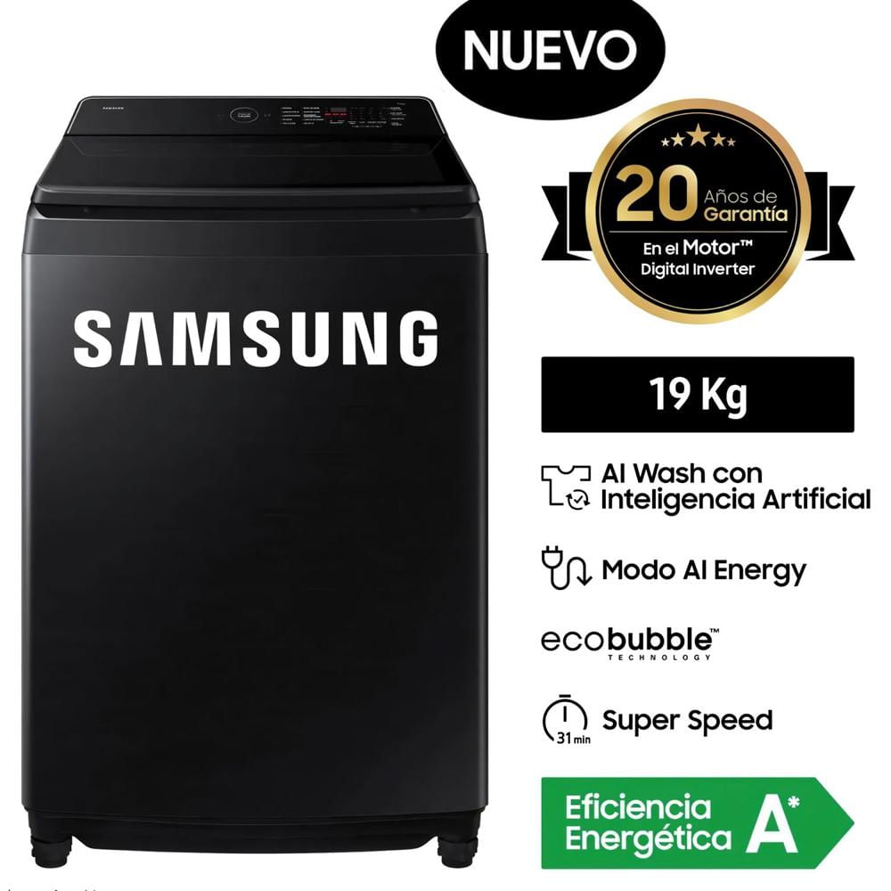 Lavadora Samsung AI Wash Ecobubble 19KG WA80F19S8BPE