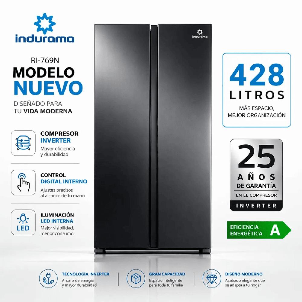 REFRIGERADORA INDURAMA 428 LITROS NO FROST SIDE BY SIDE NEGRO RI-769N Nuevo Modelo