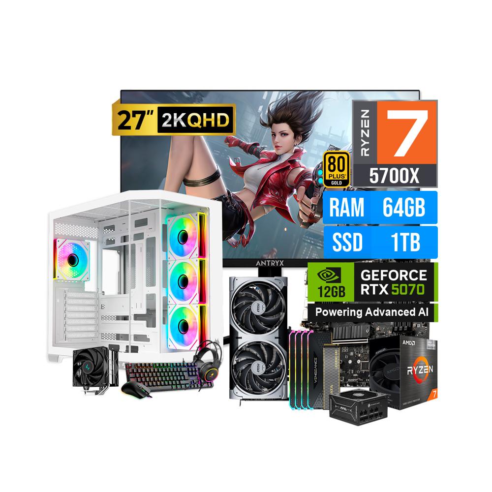 COMBO GAMER RYZEN 7 5700X 64GB 1TB SSD RTX 5070 12GB MONITOR 27 QHD 200HZ