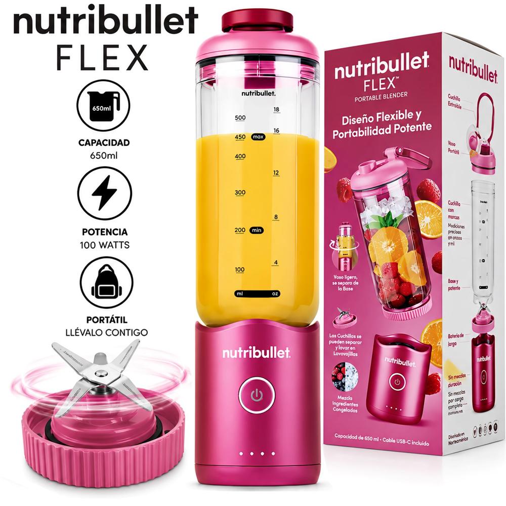 Licuadora Portátil Nutribullet Flex 650 ml para Smoothies y Batidos NBPB20222WC Fucsia