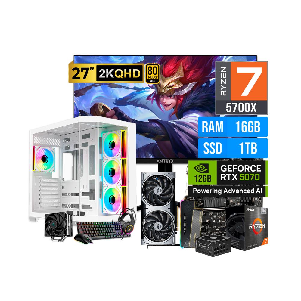 COMBO GAMER RYZEN 7 5700X 16GB 1TB SSD RTX 5070 8GB MONITOR 27 QHD 200HZ