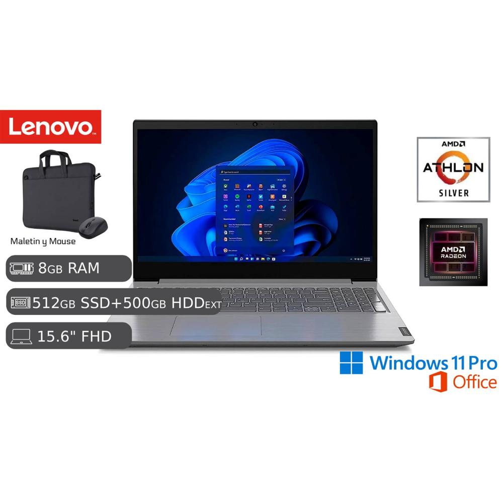 Laptop Lenovo V15 G4 AMD Silver 7120U 8GB RAM 512GB SSD 500GB HDD EXT
