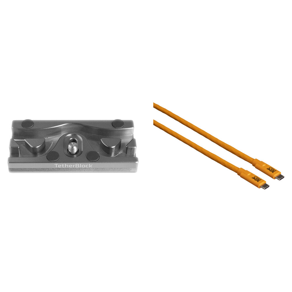 Tether Tools TetherPro Cable USB Type-C 15' y TetherBLOCK QR Plus Kit de Placa de Liberaci