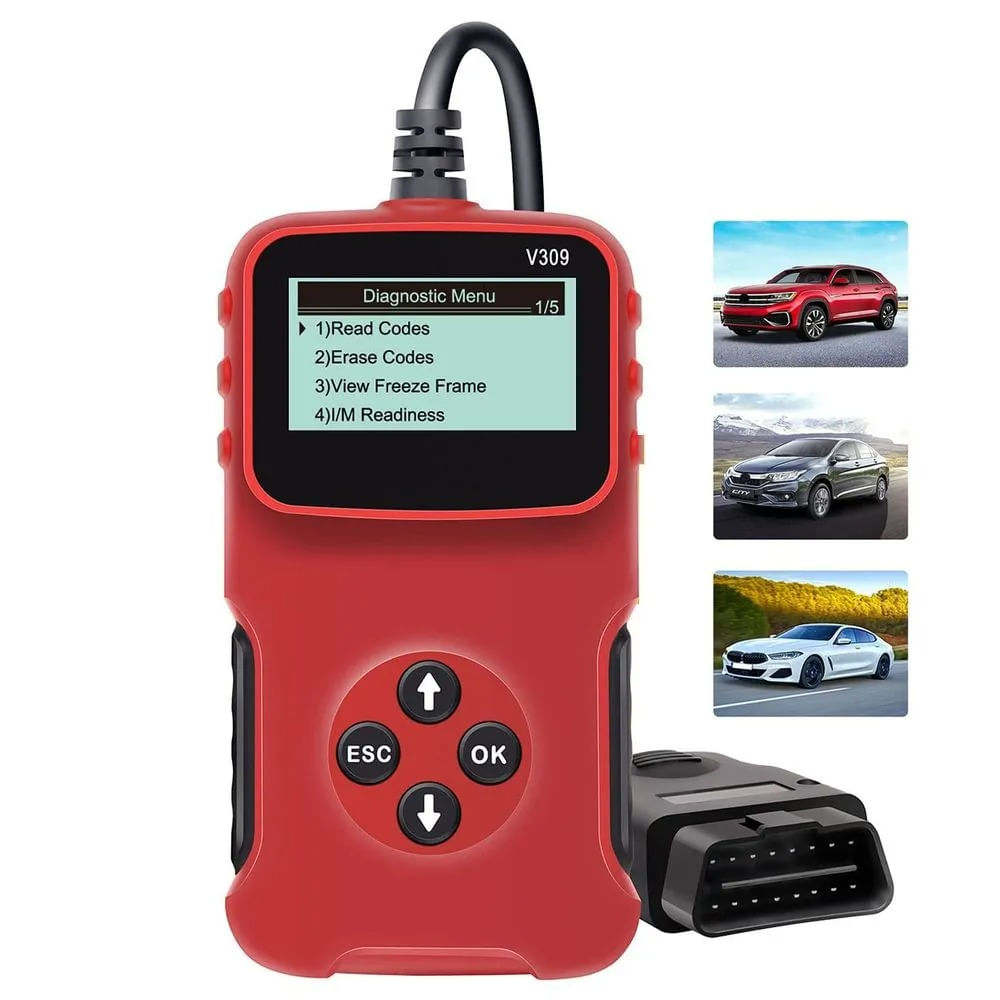 Lector de Fallas Automotriz V309 OBD2 con Pantalla y Datos en Vivo V309