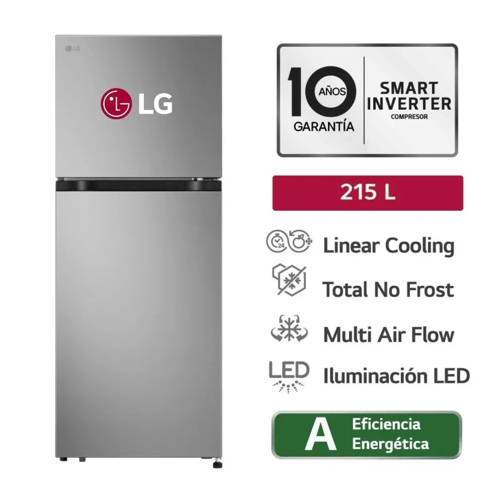 REFRIGERADOR LG 215 LITROS TOP FREEZER MUTLI AIR FLOW PLATEADO VT22BPY Nuevo Modelo