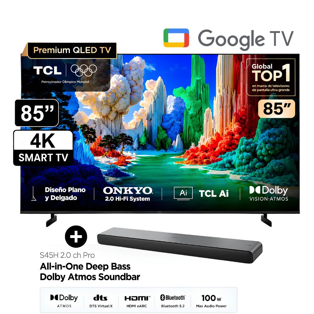 Televisor TCL QLED 85'' UHD 4K Smart TV 85A400 GOOGLE TV -2026