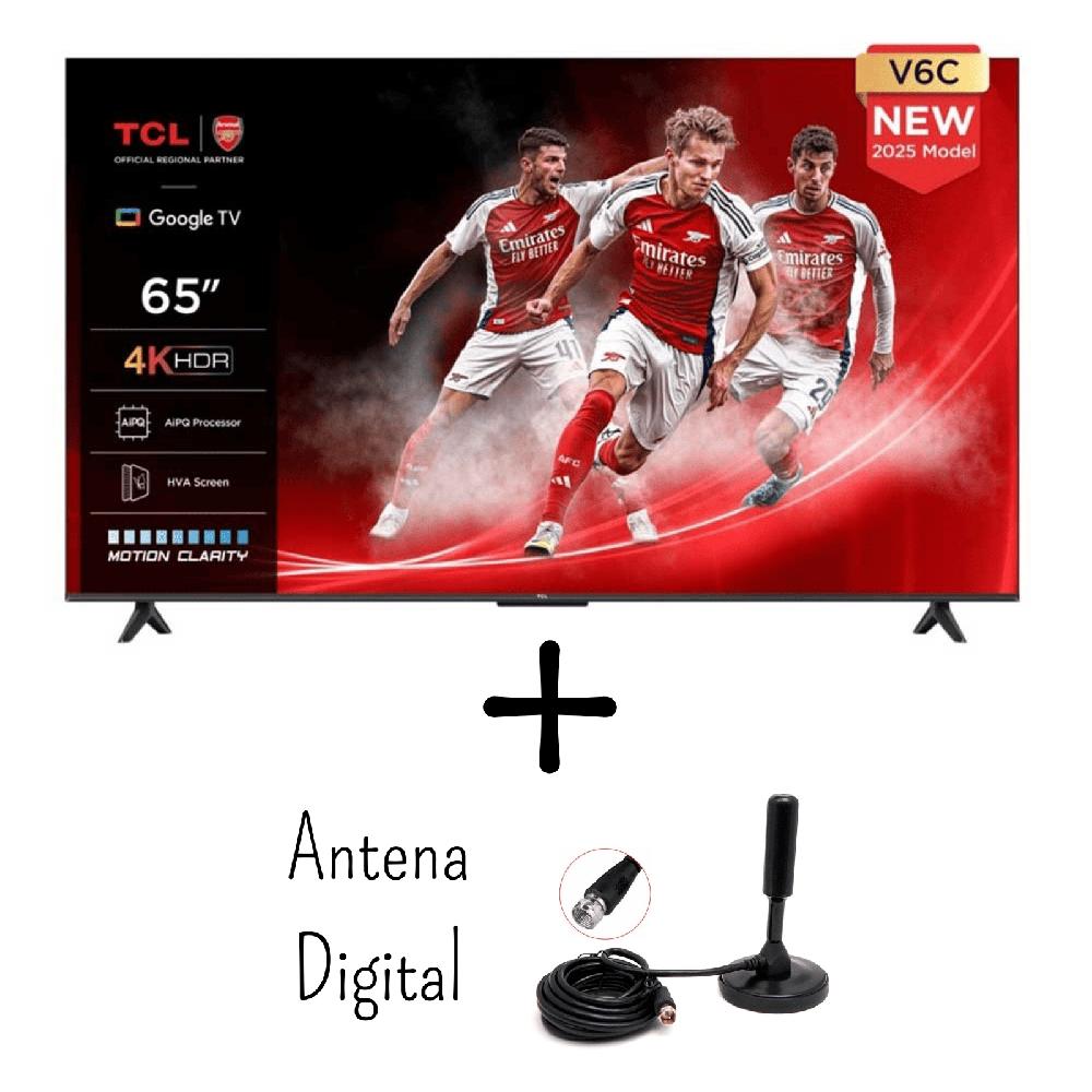 Televisor TCL 65 Pulgadas UHD 4K Google TV Smart TV 65V6C - Antena Digital Modelo 2025