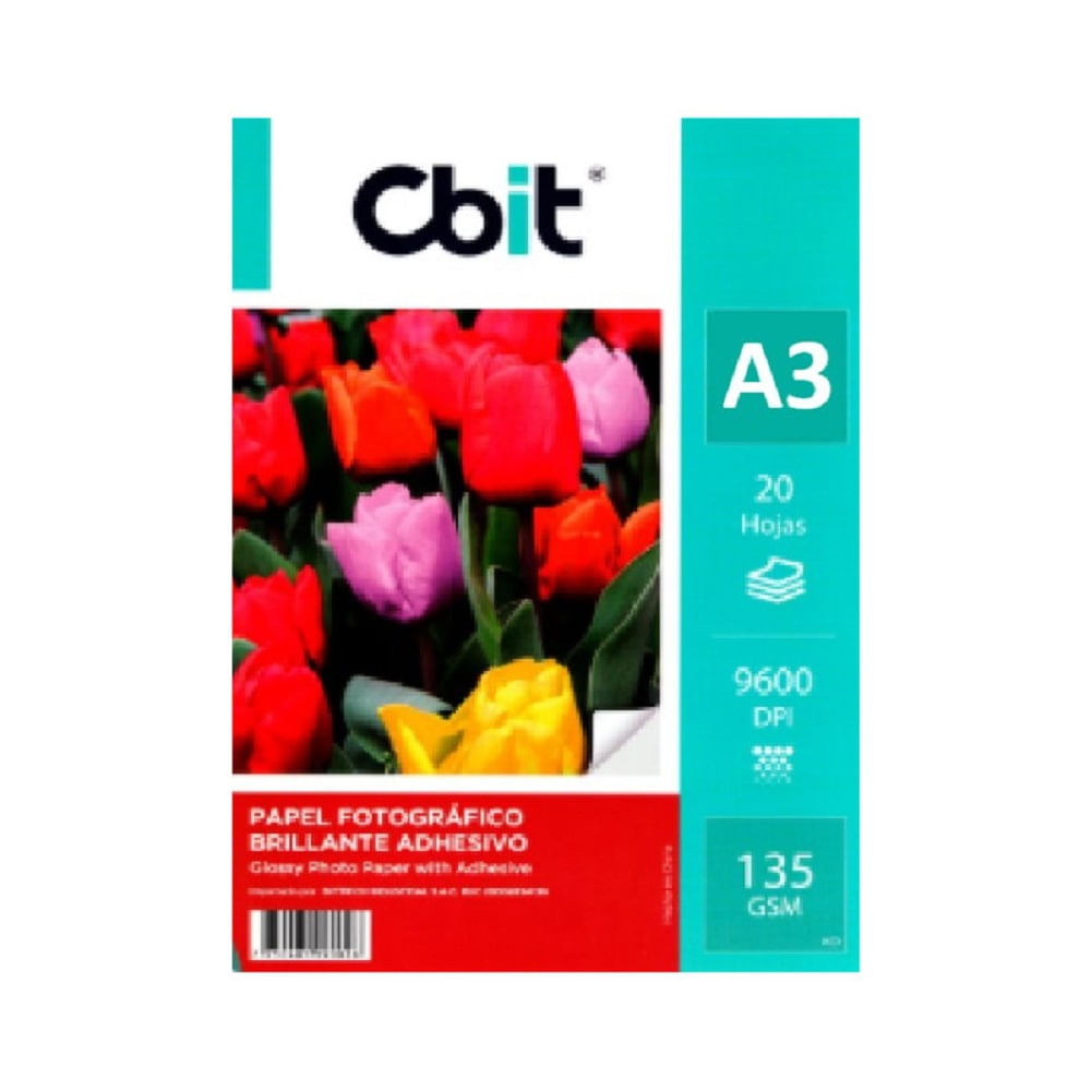PAPEL FOTOGRAFICO BRILLO ADHESIVO A3 DE 135GR - KIT DE 100 HOJAS