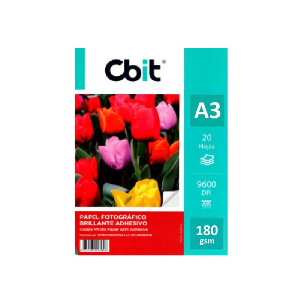 PAPEL FOTOGRAFICO BRILLO A3 DE 180GR CBIT - PAQUETE 20 HOJAS